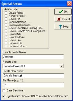 download site, folder, synchronize