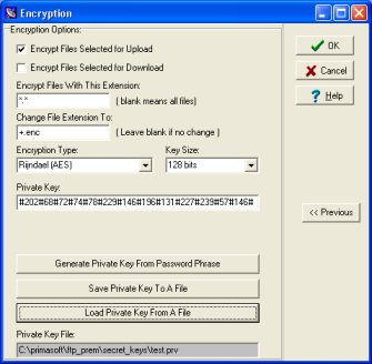 ftp encryption decryption options